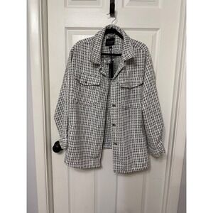 Stoosh Womens Black White Tweed Shacket Button Front Plaid Jacket JKJR2965 L